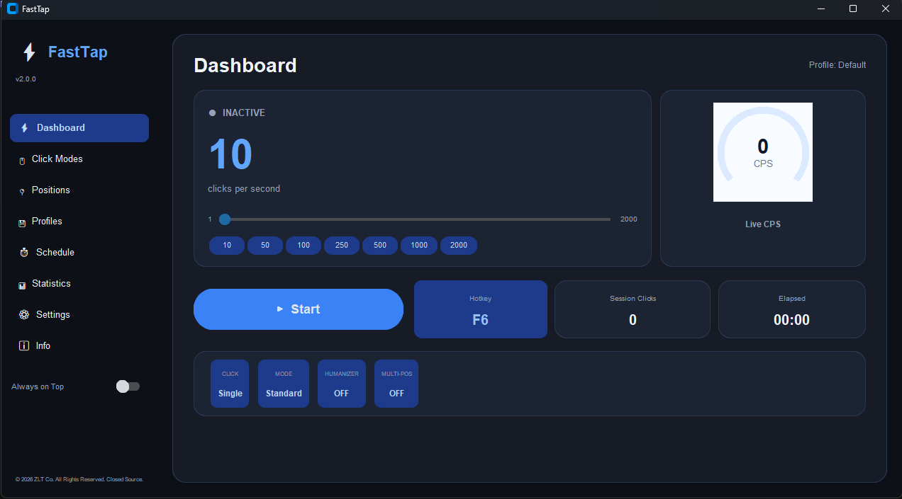 FastTap application interface showing automation controls